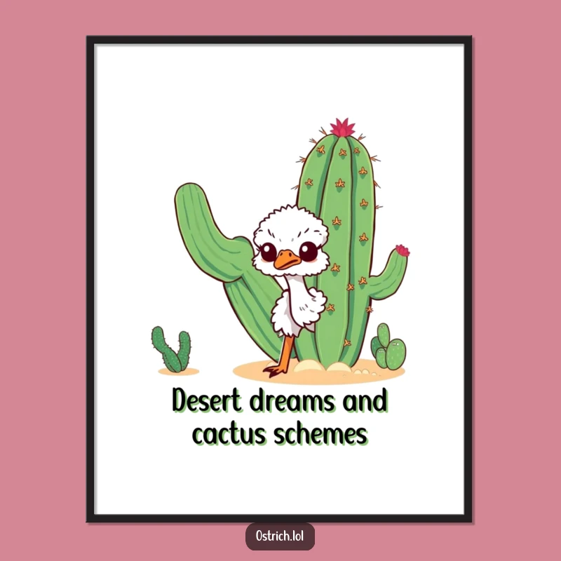 Funny Free Printable Wall Art: Curious Ostrich Cactus Desert Dweller Art