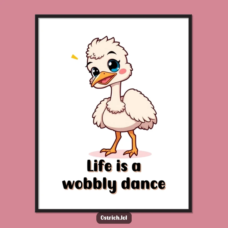 Funny Free Printable Wall Art: Giggling Ostrich Wobbly Dance Downloadable Art