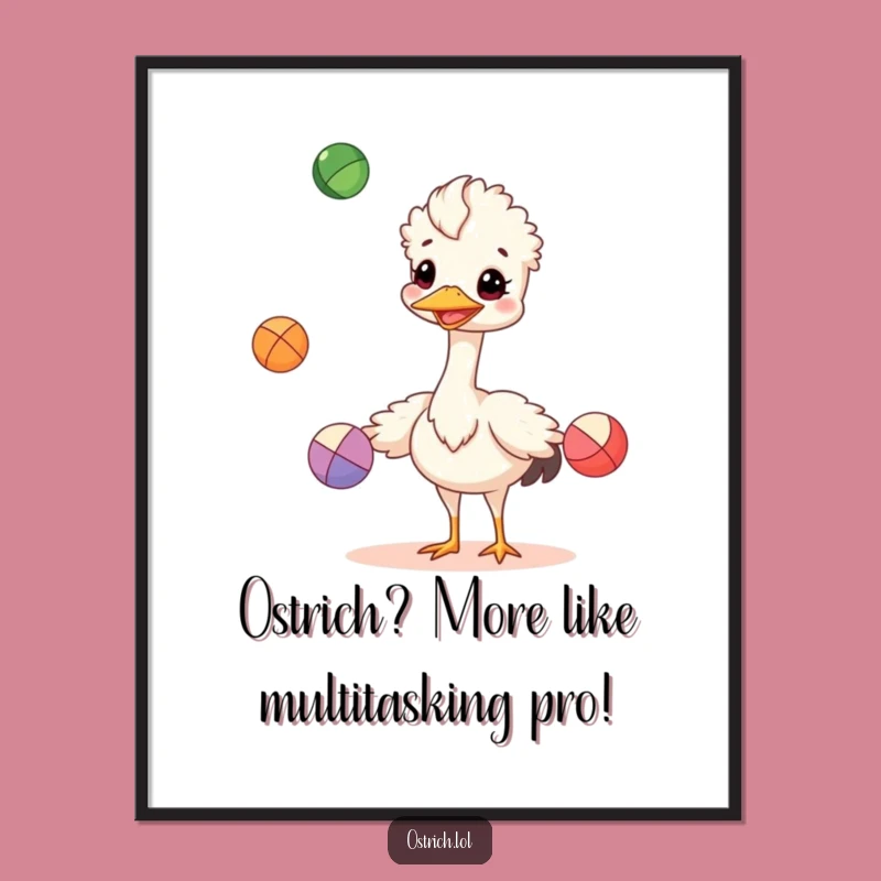 Free Printable Ostrich Art: Cheerful Juggler Downloadable Decor