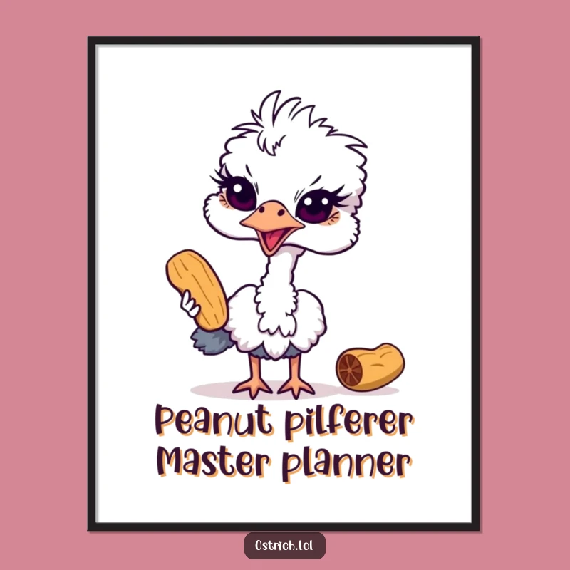 Free Printable Wall Art: Sneaky Ostrich Peanut Thief, Humorous Downloadable Decor