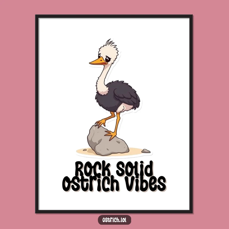 Free Printable Ostrich Wall Art: Funny Wobbly Rock Balance Downloadable Decor for Quirky Spaces