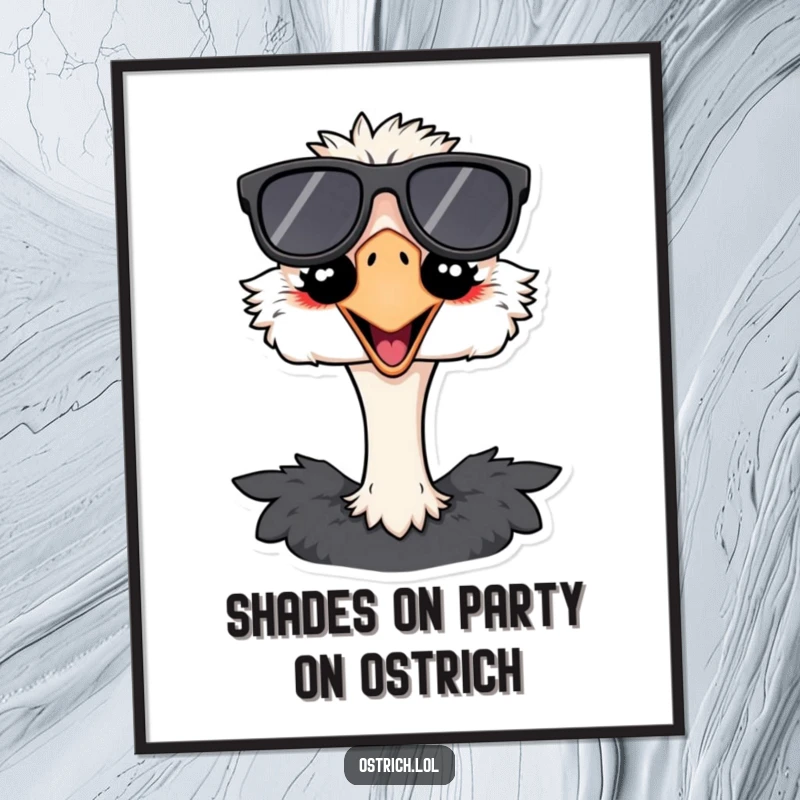 Funny Free Printable Wall Art of a cool ostrich wearing oversized sunglasses, exuding a relaxed and humorous vibe.