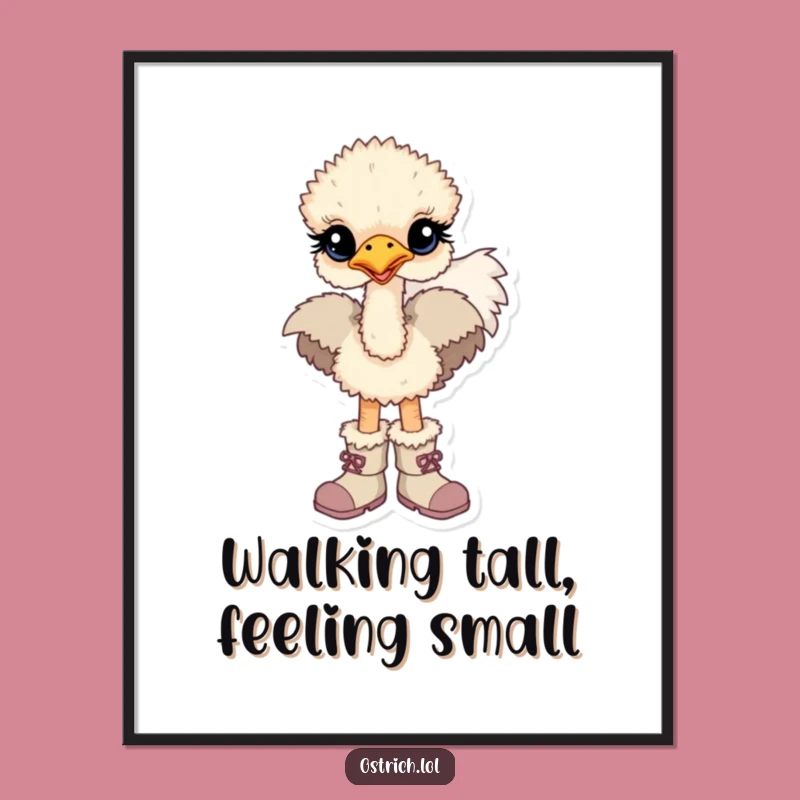Funny Free Printable Wall Art: Baby Ostrich in Big Boots, Hilarious Downloadable Decor Gift