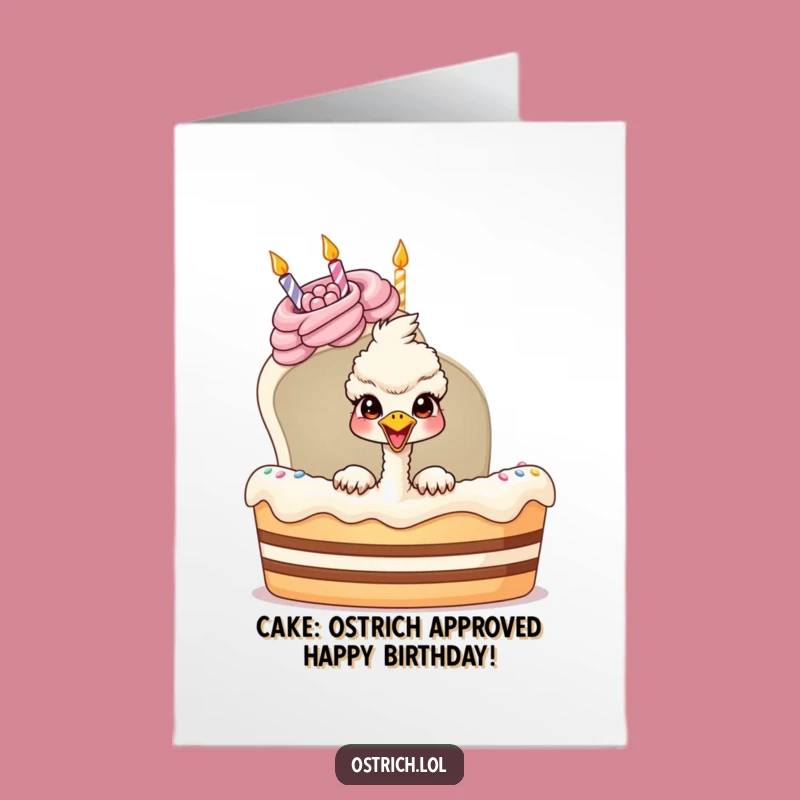 Free Printable Ostrich Birthday Card: Funny Cake Surprise Downloadable Greeting