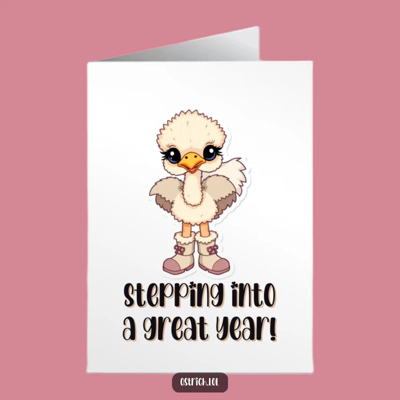 Free Printable Birthday Card: Baby Ostrich in Big Boots for a Funny Downloadable Gift