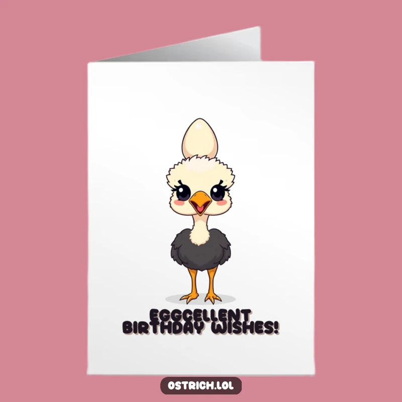Free Printable Birthday Card: Funny Ostrich Egg Balancing Act for a Hilarious Downloadable Gift