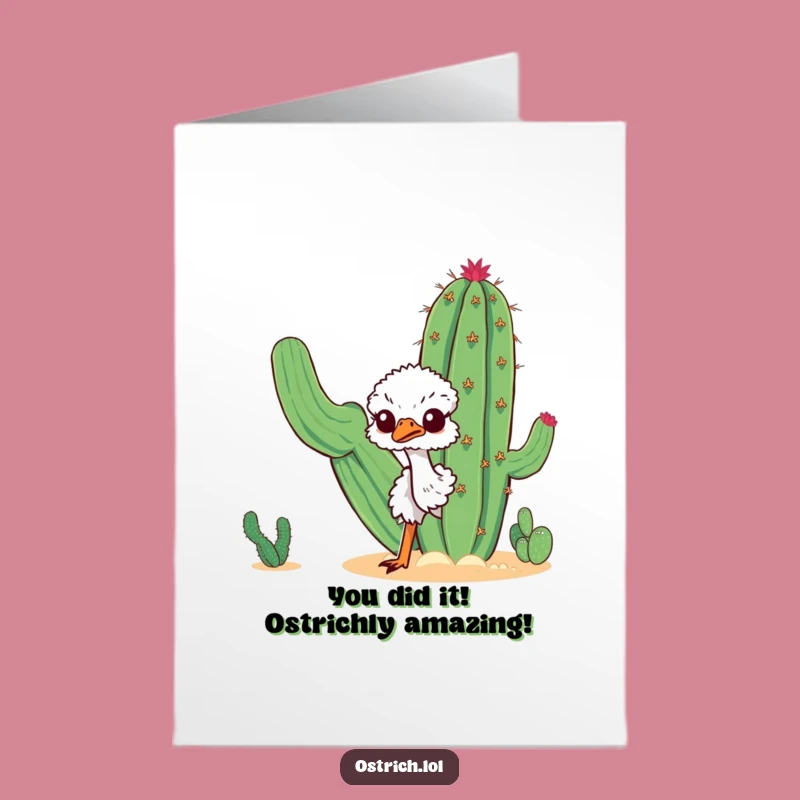 Free Printable Congrats Card: Curious Ostrich Cactus Surprise for Big Wins