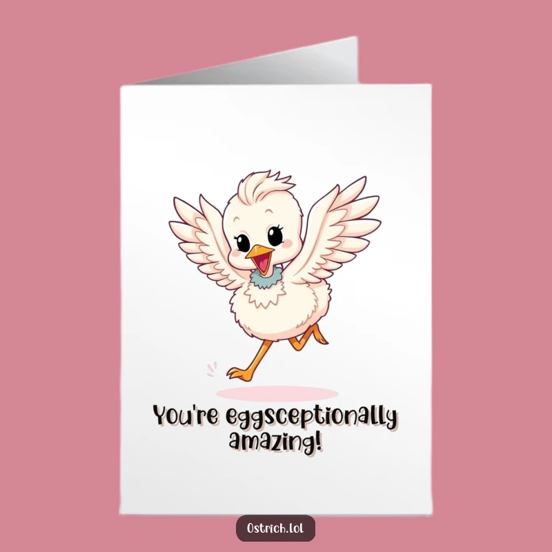 Free Printable Congrats Card: Ostrich Chick Running - Funny Downloadable Celebration