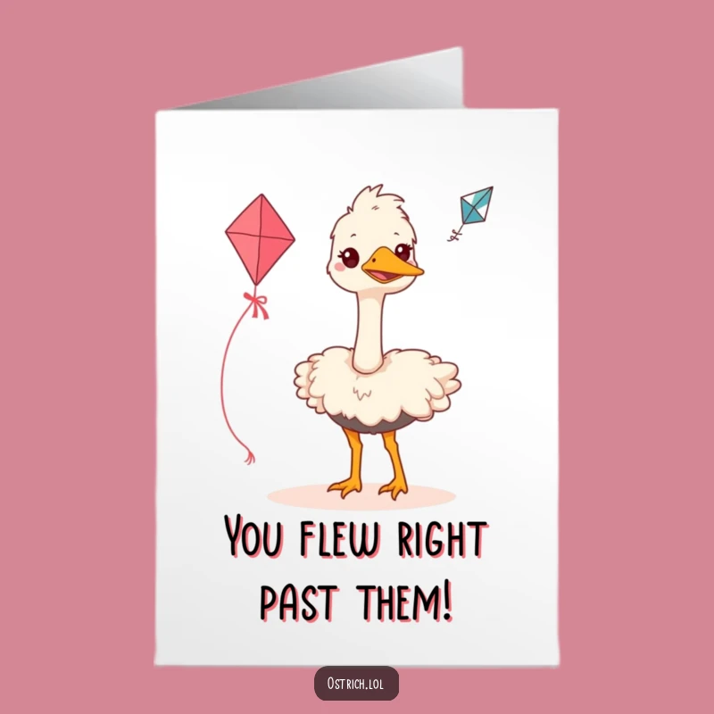 Free Printable Congrats Card: Ostrich Kite Flying for Your Success