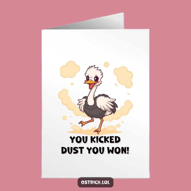 Free Printable Congratulations Card: Energetic Ostrich Dust Kick Celebration Downloadable Gift