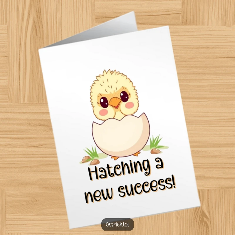 Free Printable Congratulations Card: A cute ostrich chick peeks from behind a large egg, symbolizing new beginnings and sweet success.