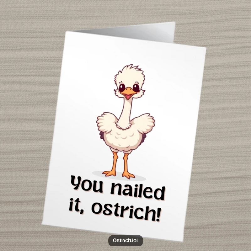 Funny Free Printable Congratulations Card showing a joyous ostrich doing a silly, energetic dance move.
