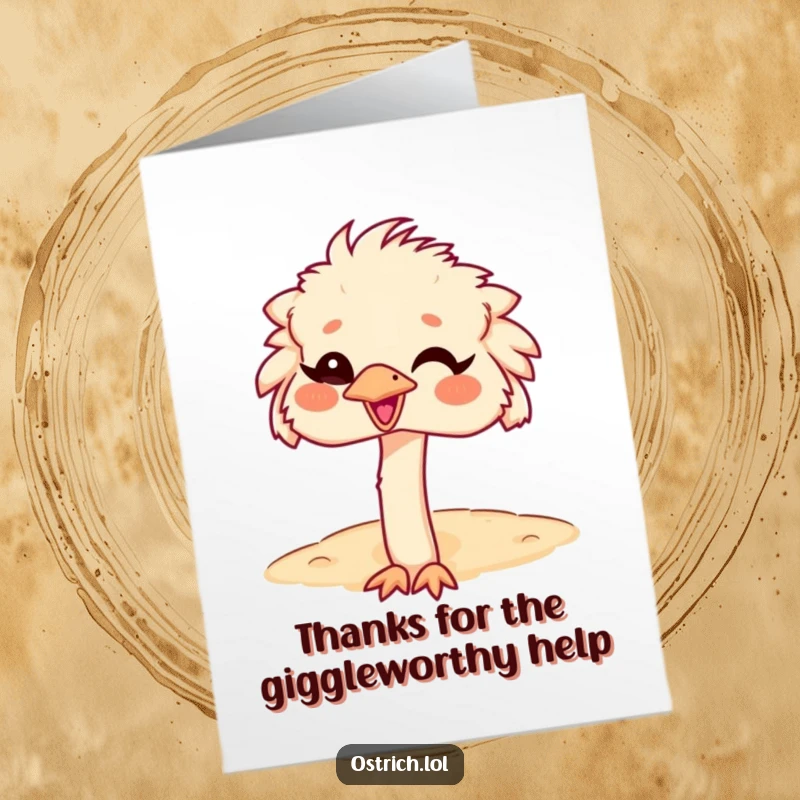 Funny Free Printable Thank You Card: Ostrich with head in sand, giggling. A charming, downloadable thank you note.