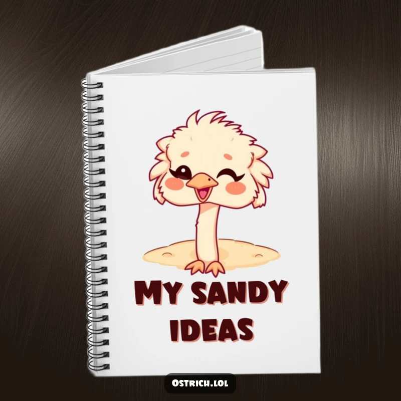 Funny Ostrich Head in Sand Notebook, a giggling ostrich with its head buried, perfect for humorous journaling.