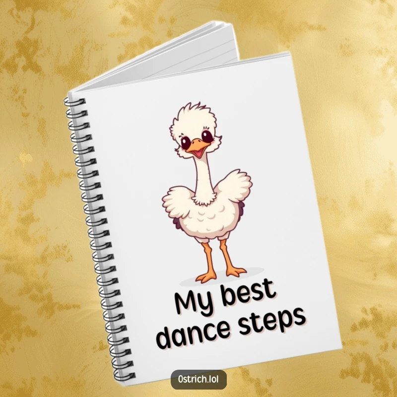 Funny notebook with lined pages, featuring a long-necked ostrich in a silly, energetic dance. Great for notes and doodles.
