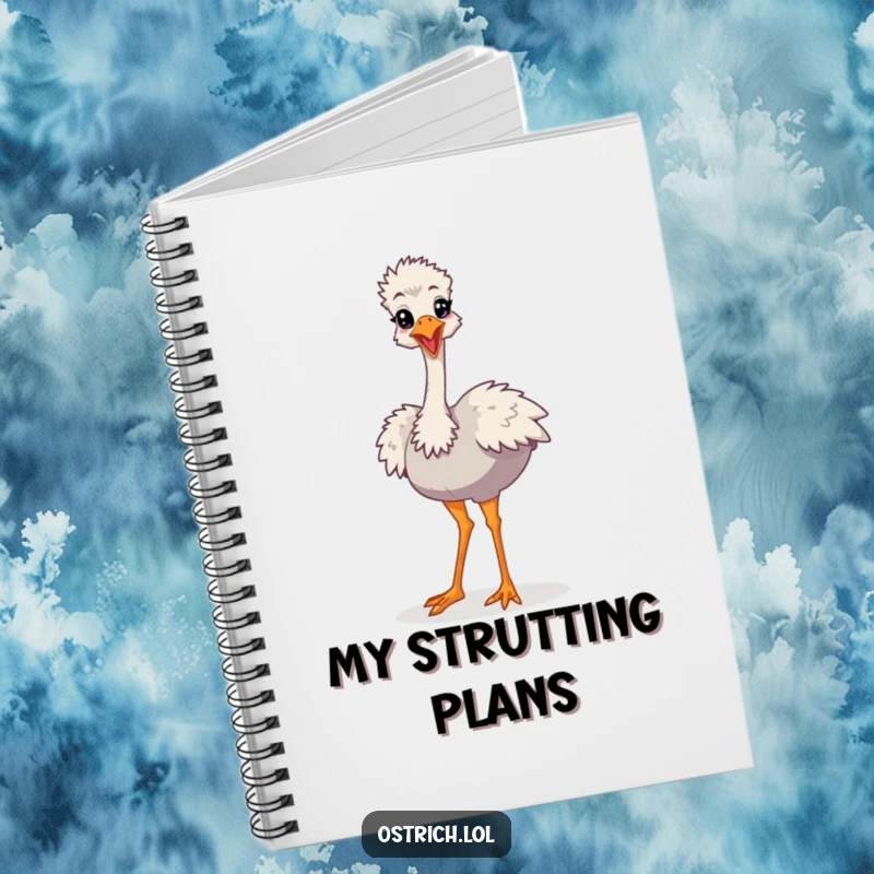 Funny Cartoon Ostrich Notebook, a character doing a silly strut, perfect for bold notes and ideas.