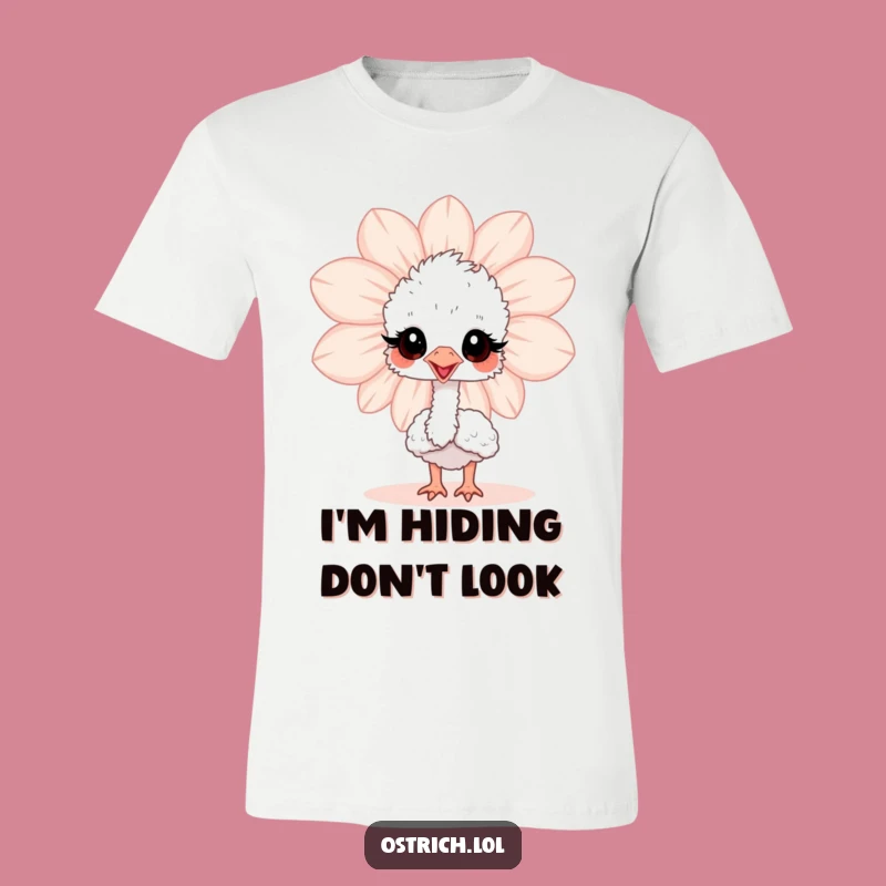 Funny Ostrich Flower Peek T-Shirt: Cute Baby Bird Tee for Humorous Gift