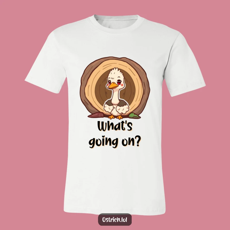 Funny Ostrich Log Peek T-Shirt: Cute Curious Bird Tee for Humorous Gifts