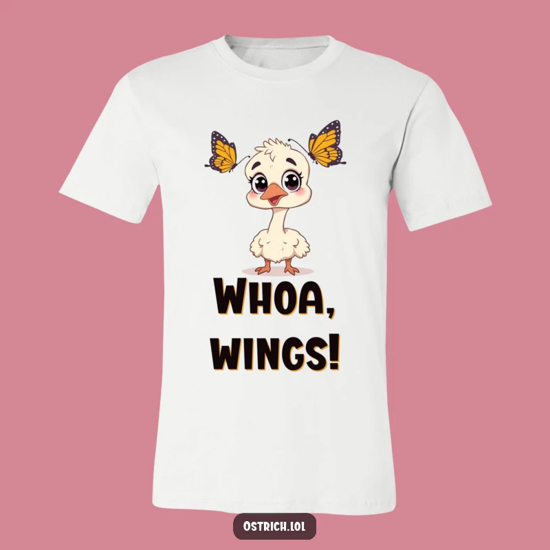 Funny Surprised Ostrich Butterfly T-Shirt: Startled Humor Tee Gift