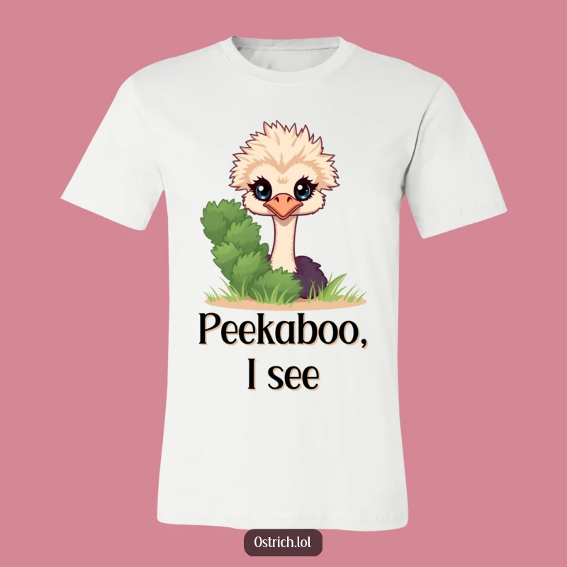 Funny Ostrich Peeking T-Shirt, Shy Character Humor, Comedic Gift Idea