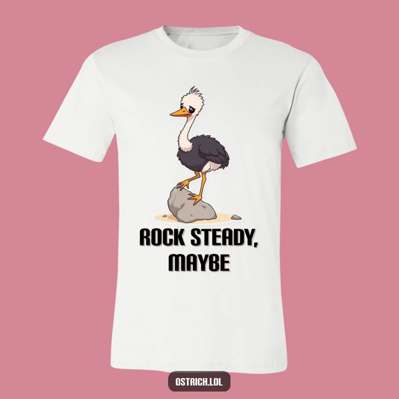 Funny Ostrich Balancing Rock T-Shirt: Wobbly Bird Tee, Hilarious Gift Idea