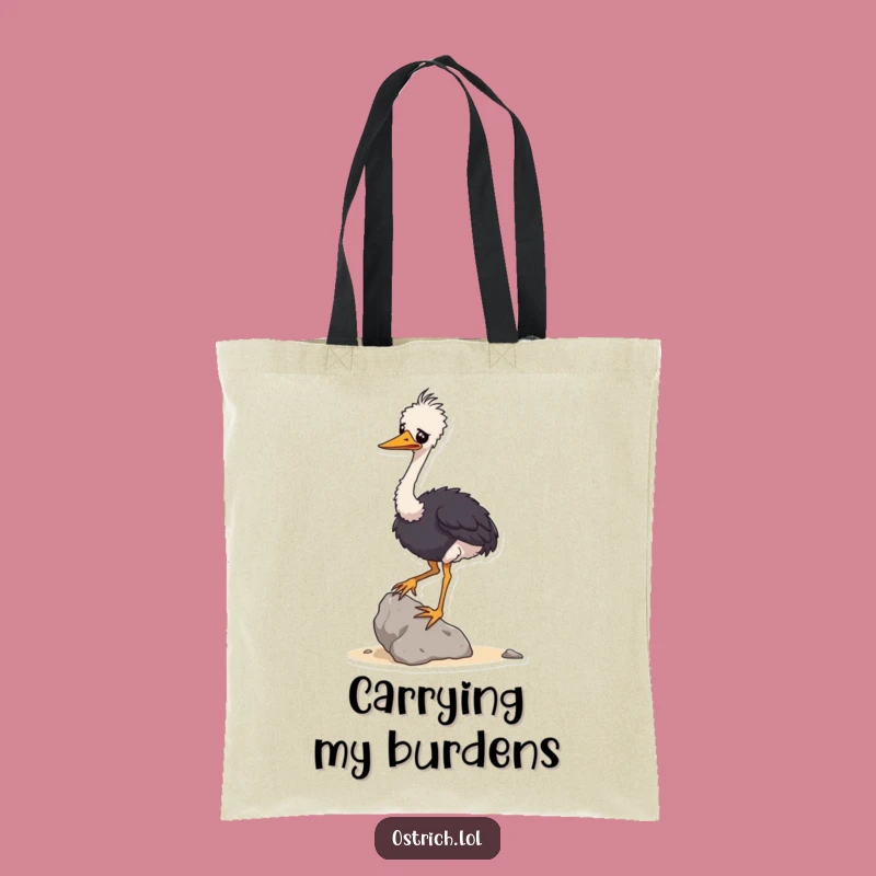 Funny Ostrich Balancing Rock Tote Bag: Wobbly Bird Canvas Bag, Practical Gift