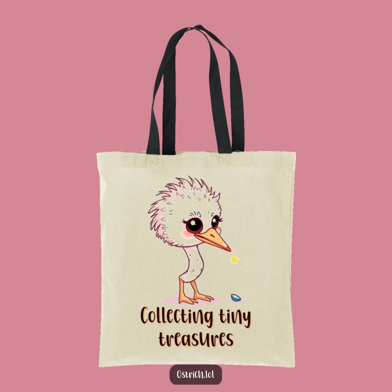 Funny Curious Ostrich Shiny Object Tote Bag: Carry Your Discoveries Hilariously