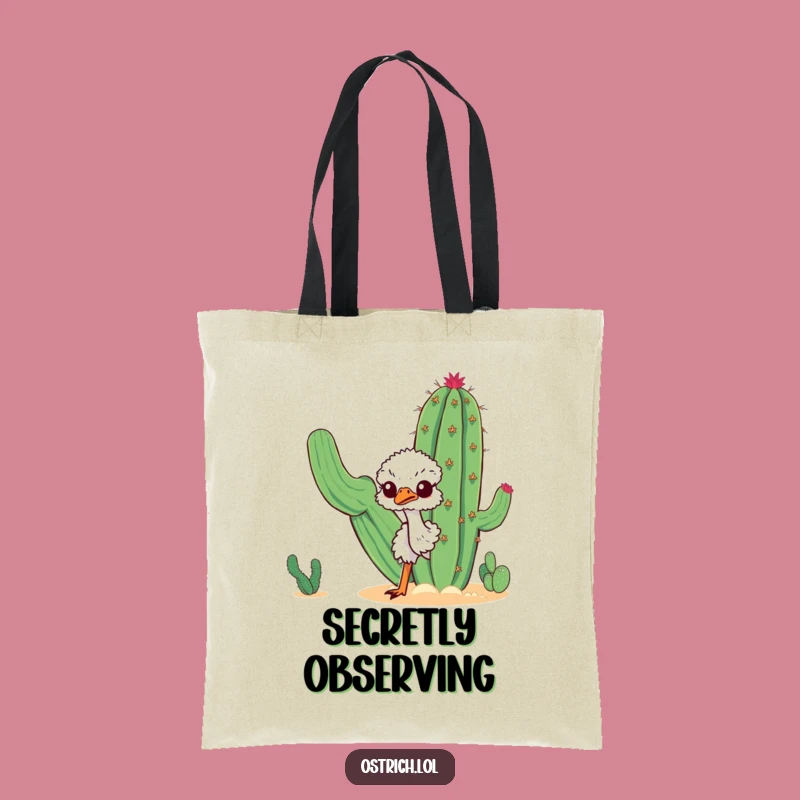 Funny Curious Ostrich Tote Bag: Stylish Desert Cactus Peek Humor