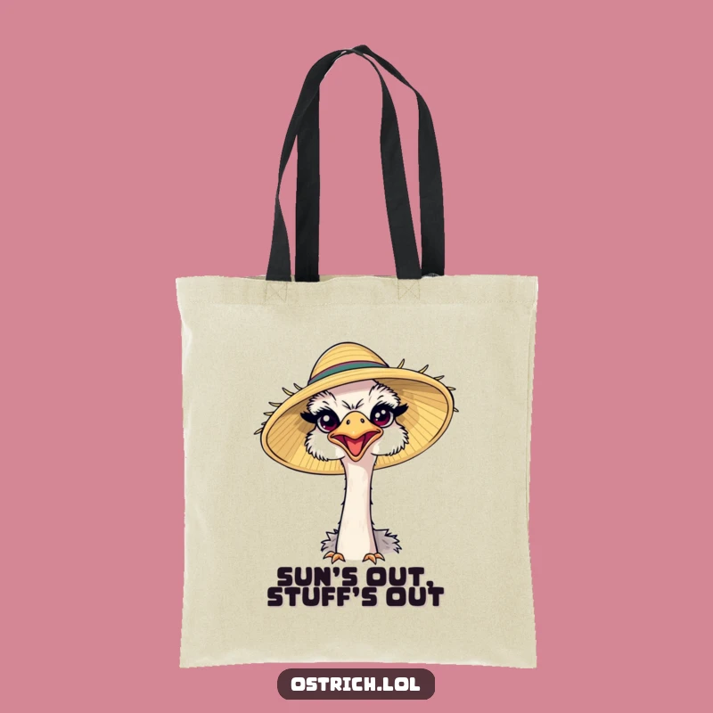Funny Ostrich Sun Hat Tote Bag: Happy Bird Carryall for Sunny Outings